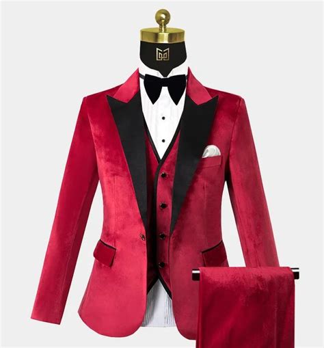 Red Velvet Tuxedo 3 Piece Gentlemans Guru Red Prom Suit Prom