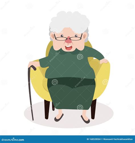 Grandmother And Cat Sitting On Chair Granny Cat Lady Grandma A
