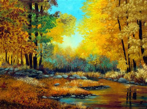 Fall Woods Stream Painting By Laura Tasheiko Fine Art America