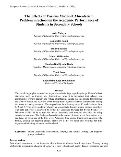 Pdf The Effects Of Various Modes Of Absenteeism Problem In School On