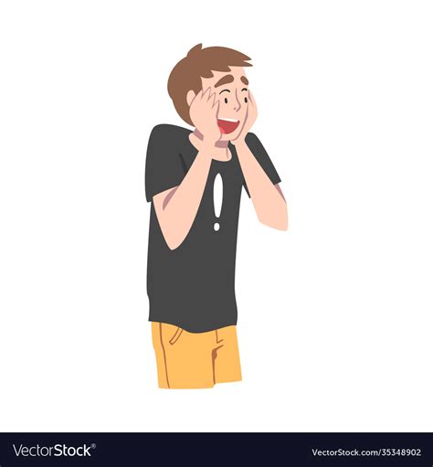 Young Man With Shocked Face Expression Holding Vector Image