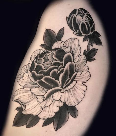 Blackwork Peony Skull Tattoo Tattoos Flower Tattoo