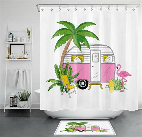 Tropical Flamingo Paradise Shower Curtain Vibrant Pink Birds And