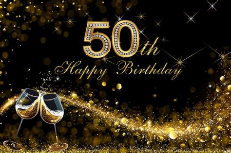 Sensfun Black Sparkly Gold Glitter Happy 50th Birthday Party Backdrop