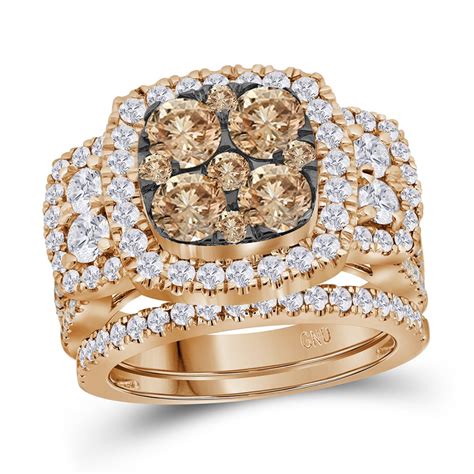 Diamond2deal 14kt Rose Gold Womens Round Brown Diamond Cluster Bridal