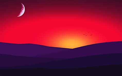 Minimal Sunset Purple Mountains And Birds Hd 4k Wallpaper