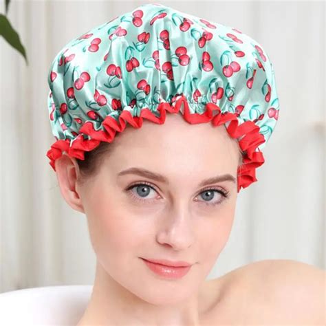reusable thick women shower caps colorful bath shower hair cover adults waterproof double layer