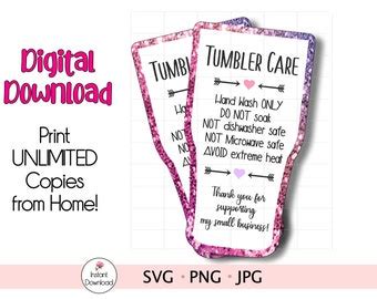 Printable Tumbler Care Card Svg Png Print And Cut Wash Etsy