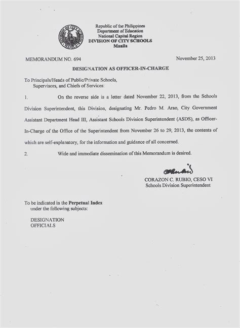 Department Of Education Manila Division Memorandum No 694