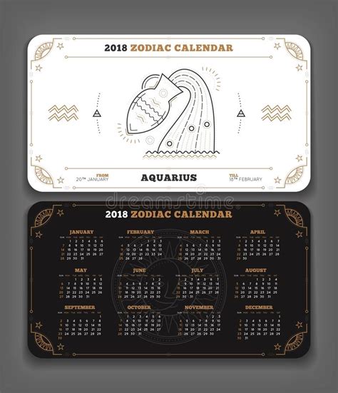 Aquarius 2018 Year Zodiac Calendar Pocket Size Horizontal Layout Stock