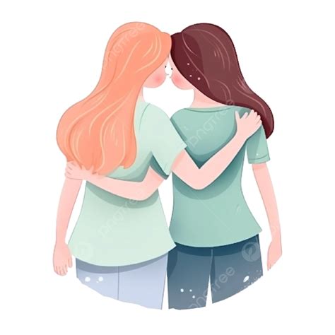 Two Sisters Hugging Cartoon