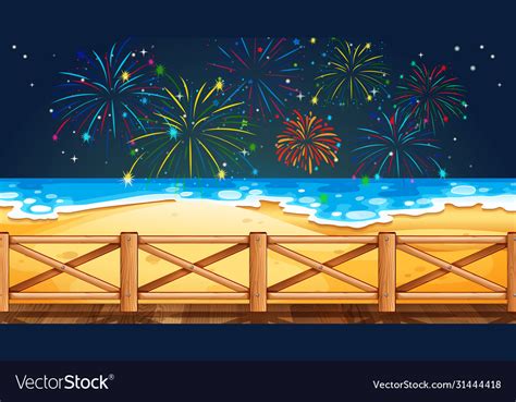 Firework On Sky From Beach View Royalty Free Vector Image