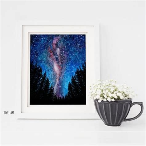 Galaxy Painting Watercolor Galaxy Milky Way Treescape Etsy Galaxy