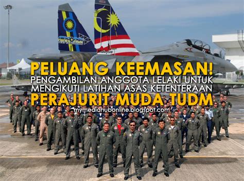 .muda udara 2017 | peluang keemasan kepada belia negera yang berminat dan berkelayakan untuk menjadi salah seorang warga tentera udara diraja malaysia berusia tidak kurang daripada 18 tahun dan tidak melebihi 25 tahun pada tarikh 1 julai 2017. Pengambilan Perajurit Muda TUDM | Media Online