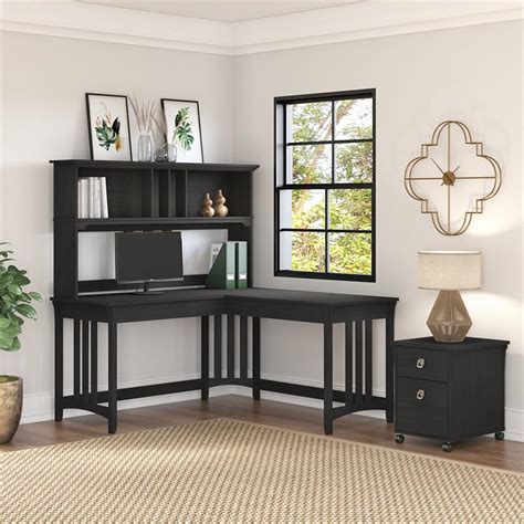Salinas L Shaped Desk With Hutch And Drawers In Vintage Black