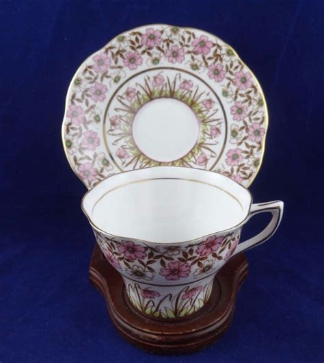 The edges are generously trimmed with sponged gold gilt. ROSINA BONE CHINA TEA CUP & SAUCER, PINK CHINTZ FLORAL ...