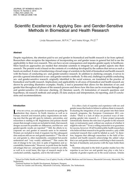 Pdf Scientific Excellence In Applying Sex And Gender Sensitive