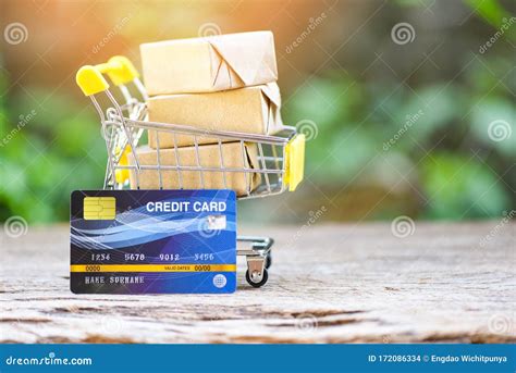 Online Payment Credit Card And Parcel Boxes In Shopping Cart Shopping
