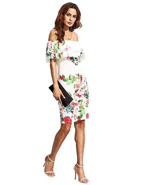 Floerns Womens Floral Ruffle Off Shoulder Party Sexy Bodycon Dress White Xs White Bodycon