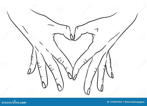 Heart Love Symbol Composed Of Two Hands Palms Black Brush Lines Stock
