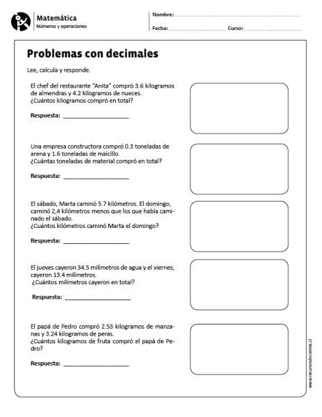 Problemas Con Decimales Problemas Matematicos De Multiplicacion