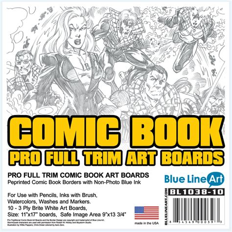 Full Trim Pro Comic Book Art Boards 11x17 10 Sh Blue Line Pro