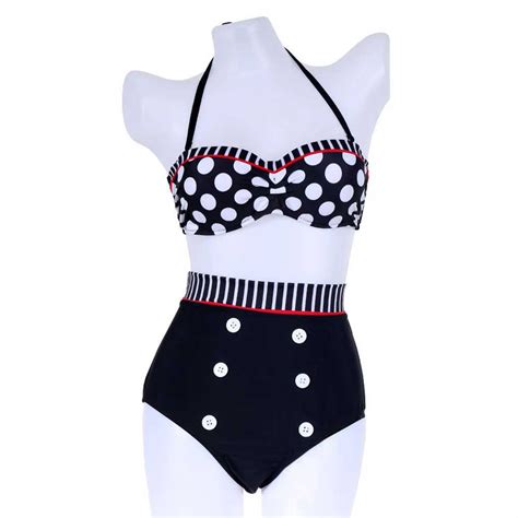 Polka Dot Vintage Retro High Waist Push Up Bandeau Bikini Swimsuit