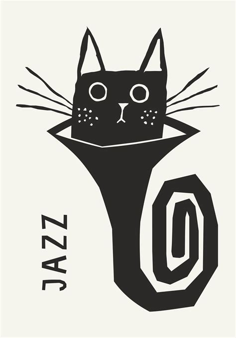 Jazz Cat Cool Art Poster Light Scandinavian Illustration Jazz Cat