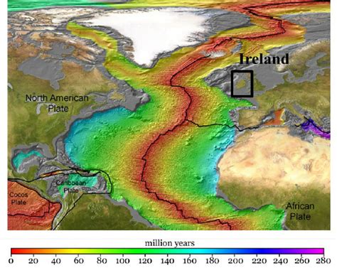 Map Of Sea Floor Age In The North Atlantic With Irelands Position
