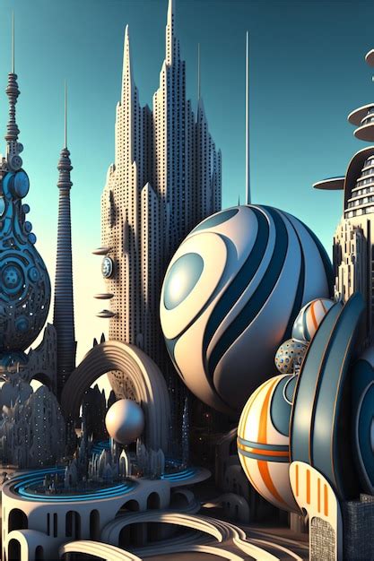 Premium Ai Image Futuristic City With A Clock Tower In The Background