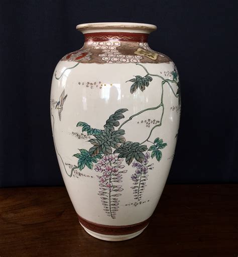 Japanese Pottery Satsuma Vase Wisteria And Birds C1890 Moorabool