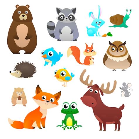 Conjunto Grande De Animales Del Bosque En Estilo De Dibujos Animados
