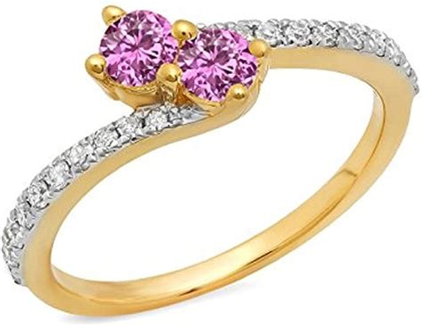 Forever Us Two Stone Round Pink Sapphire Solitaire Wedding Engagement