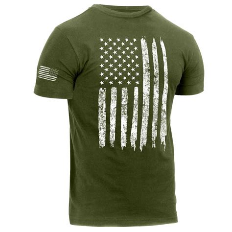 Mens Black Distressed American Flag T Shirt