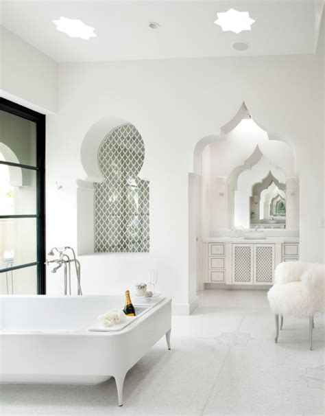 Moorish Architecture Inspired All White Bathroom Moroccan Inspired