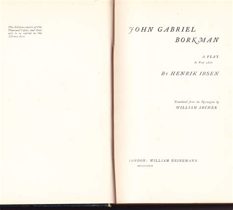 John Gabriel Borkman A Play In Four Acts By Ibsen Henrik Very Good