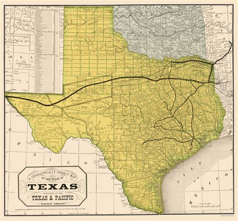 Old Railroad Maps Texas Geographical Map By Texas And Pacific Railway
