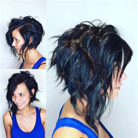 See more ideas about hair styles, hair, hair cuts. Edgy Angled Asymmetric Razor Cut Bob with Wavy Texture and ...