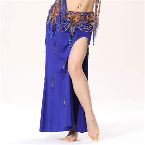 11 Colors Belly Dancing Sexy Side Split Elastic Waist Long Slim Skirts With String Bead Pendant