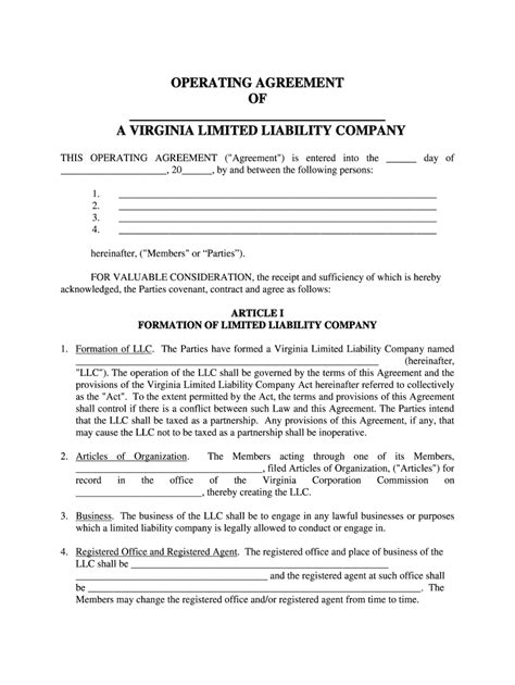 Multi Member Llc Operating Agreement Virginia Pdf Fill Online