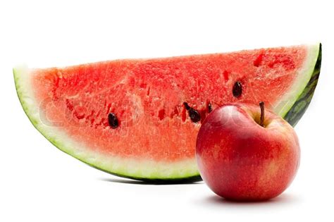 Watermelon And Red Apple On The White Background Stock Photo Colourbox