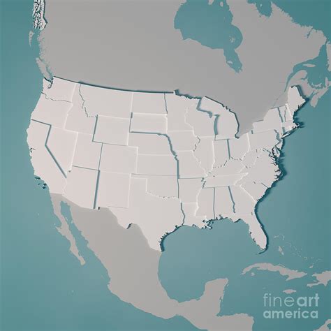 United States Country Map Administrative Divisions 3d Render Digital