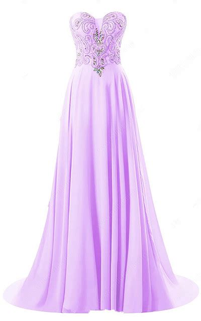 A Line Sweetheart Chiffon Sweep Train Beading Lavender Long Prom Dress