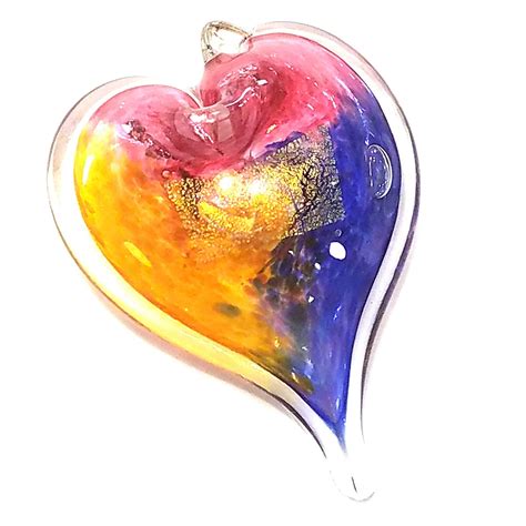 Hanging Glass Heart Amber Blue And Ruby Glass Heart Hand Blown Glass Glass Blowing