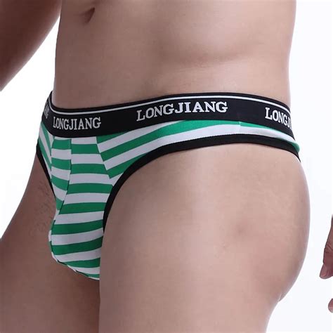 Men Cotton Thongs Jockstrap Gay Underwear Micro Thongs Low Waist U Convex Stripes Sexy Male G