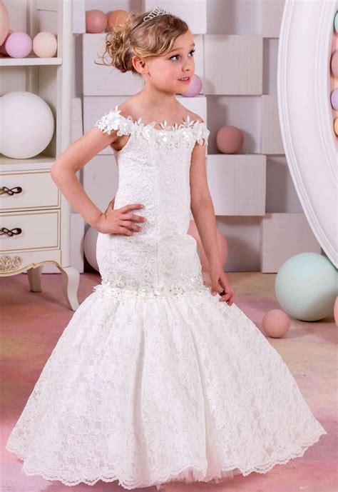 Lovely Flower Girl Dresses For Weddings Mermaid Off Shoulder Full Lace