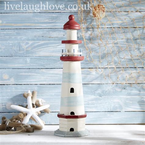Tall Nautical Painted Wooden Decorative Lighthouse Shabby Chic Ts