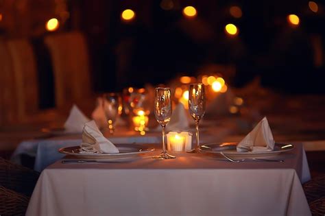 Premium Photo Romance Dinner Restaurant Table Setting Background In