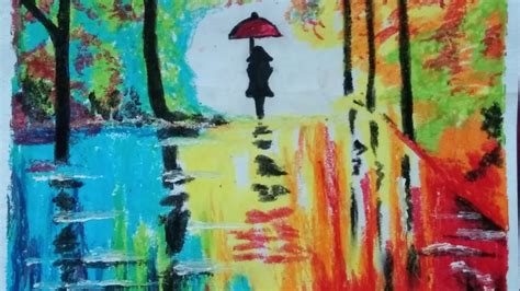 Rainy Season Scenary Oil Pastel Drawing For Begginers Youtube