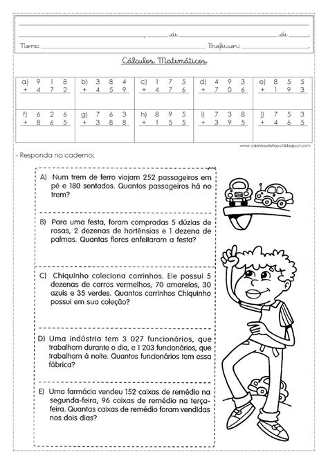 Situações Problemas Envolvendo Adição Subtração E Multiplicação 4o Ano